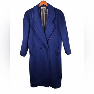 Ashley Scott Vintage 100% Wool Blue Double Breasted Coat Made in USA Size Large